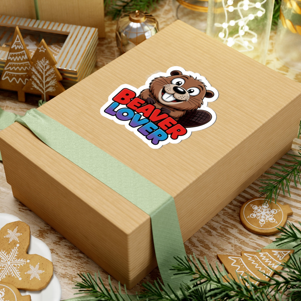 Beaver Lover Sticker — Cute Cartoon Beaver Kiss-Cut Decal