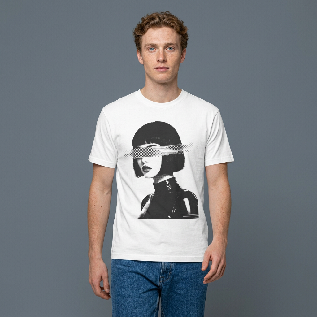 Noir Glitch Portrait Graphic Tee