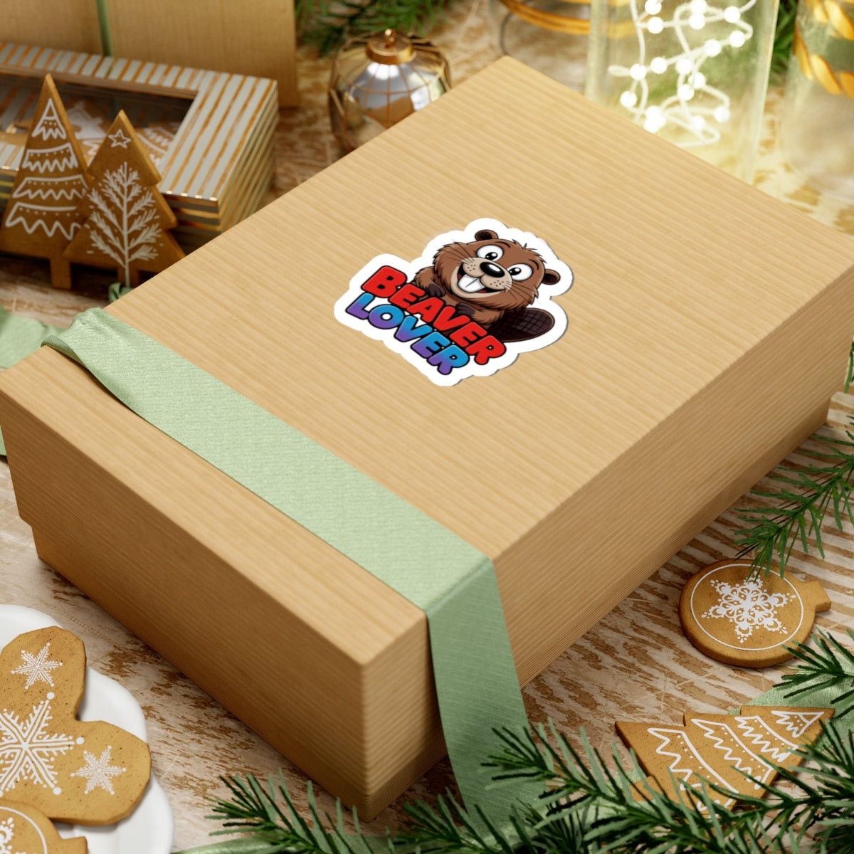 Beaver Lover Sticker — Cute Cartoon Beaver Kiss-Cut Decal