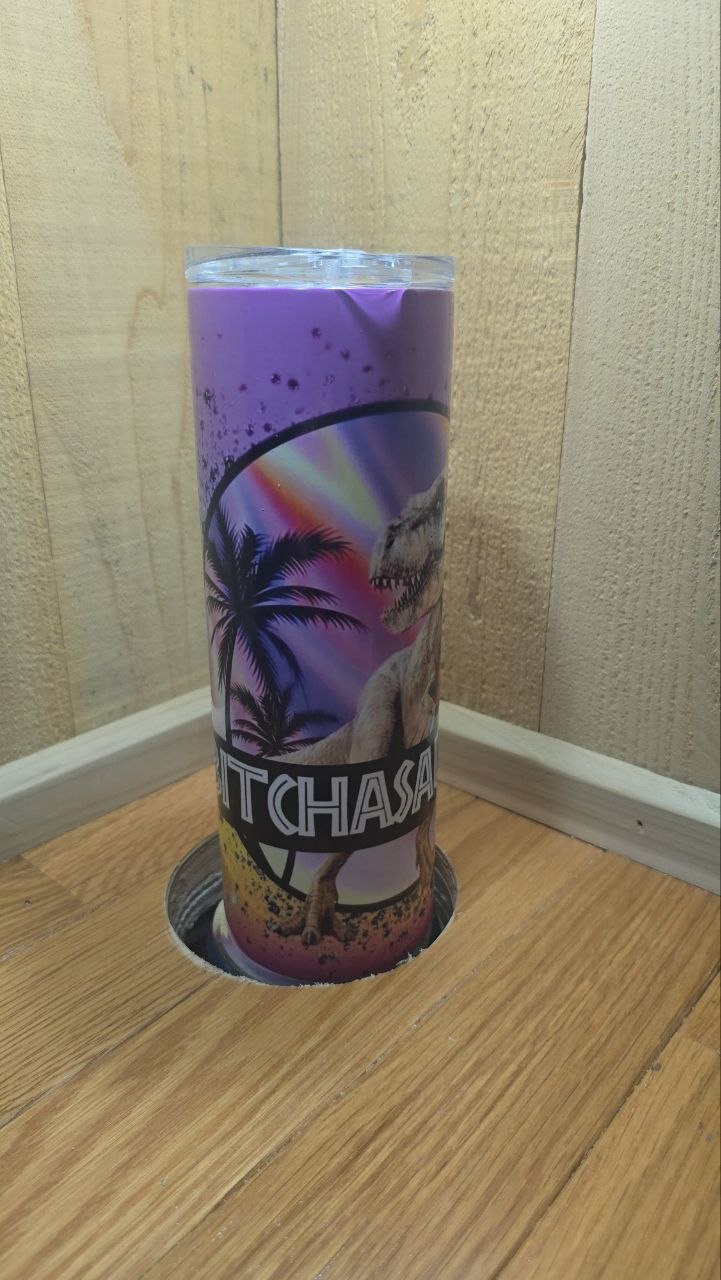 Bitchasaurus Retro T-Rex Skinny Tumbler